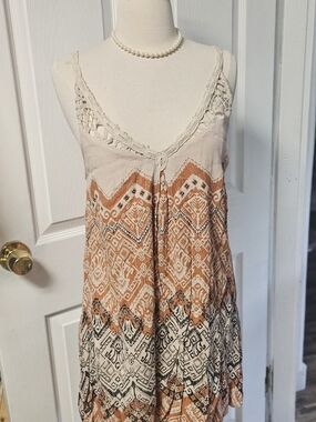 Miss Me Light Beige Crochet-Detail Tank Mini Dress